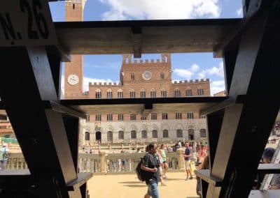 Florence to Siena one-day tour Siena-palio-bleachers-il-campo Crossing Chianti to Siena | bikeinflorence.com