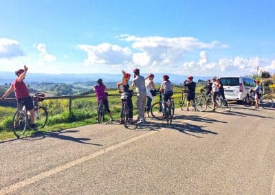 group of cyclists along the easy track for San Gimignano
